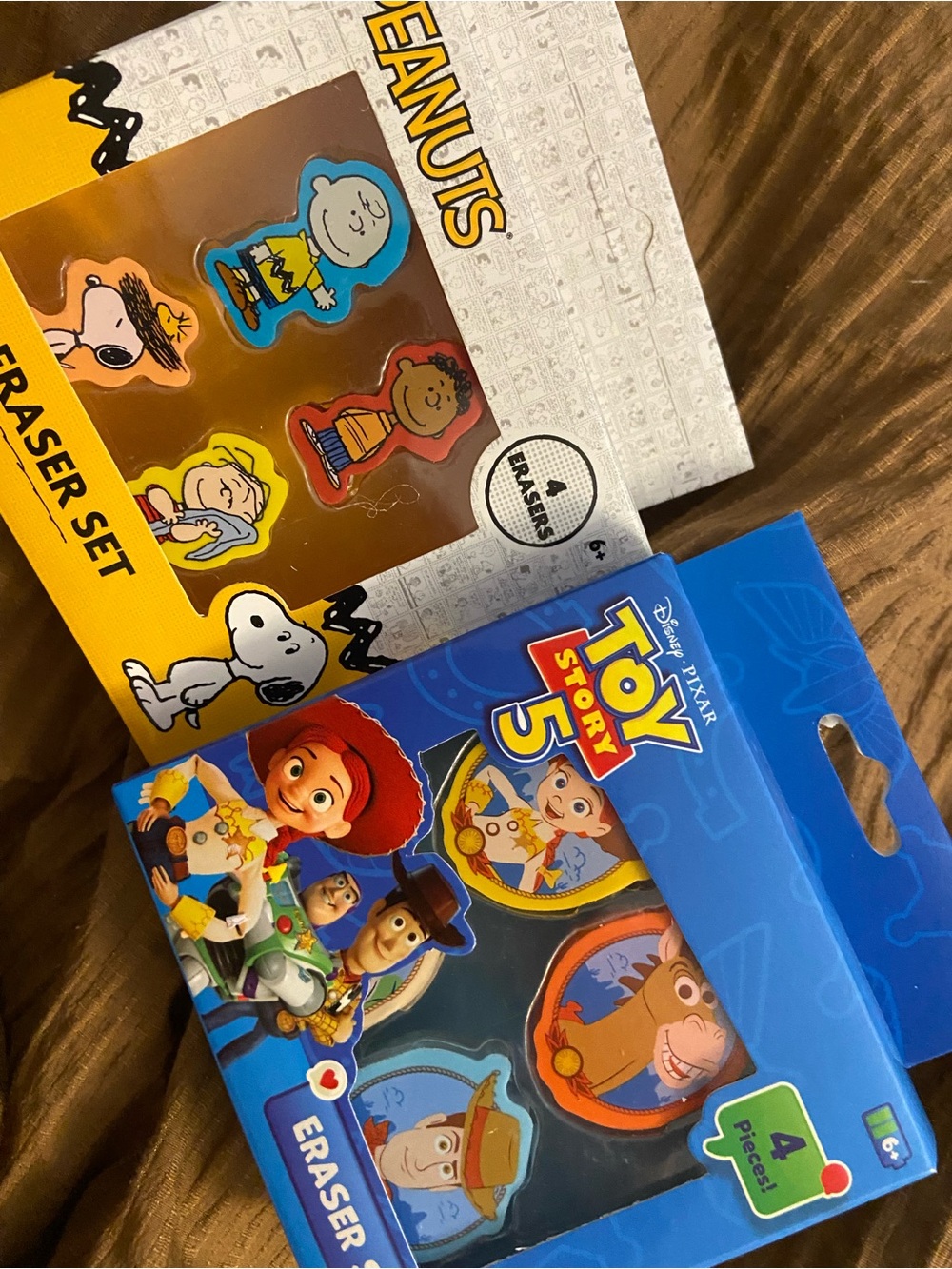 2 Pack Novelty Eraser Sets: Peanuts Snoopy & Disney Pixar Toy Story 5